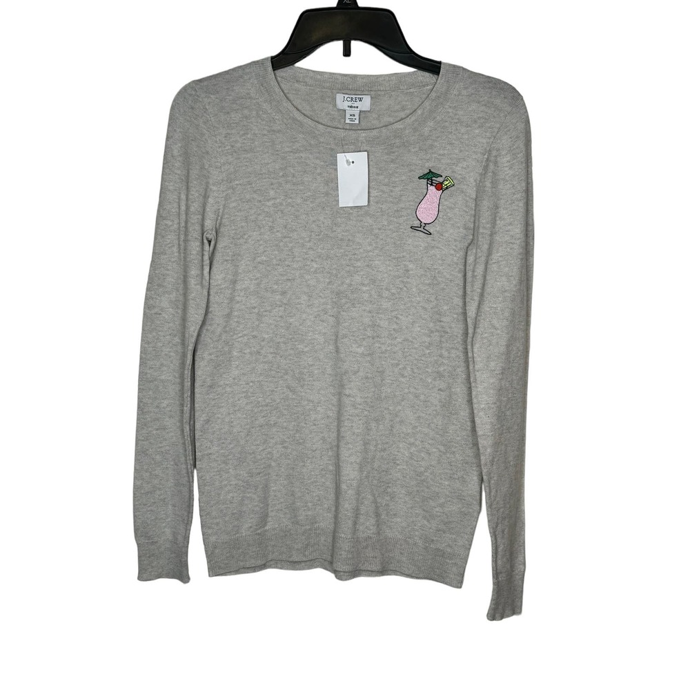 J. Crew Teddie Sweater‎ - Women's Size XS, Gray, Cocktail Logo, 100% Cotton